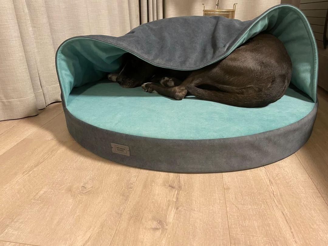 Cozy cave dog bed. GREY+MINT - European handmade dog accessories by My Wild Other