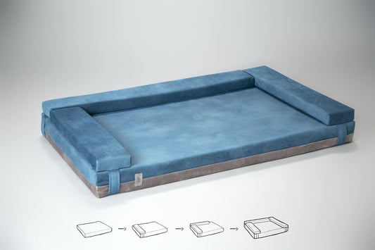 2-sided transformer dog bed. SAPPHIRE BLUE+FOG GREY - European handmade dog accessories by My Wild Other