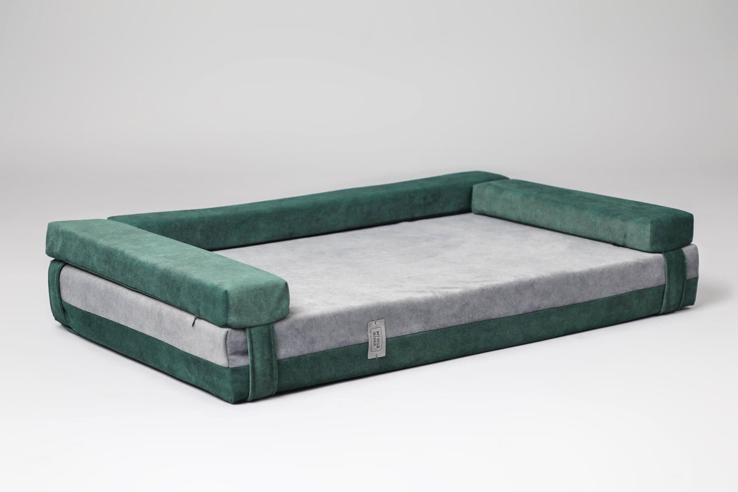 2-sided transformer dog bed. MOSS GREEN+STEEL GREY - European handmade dog accessories by My Wild Other