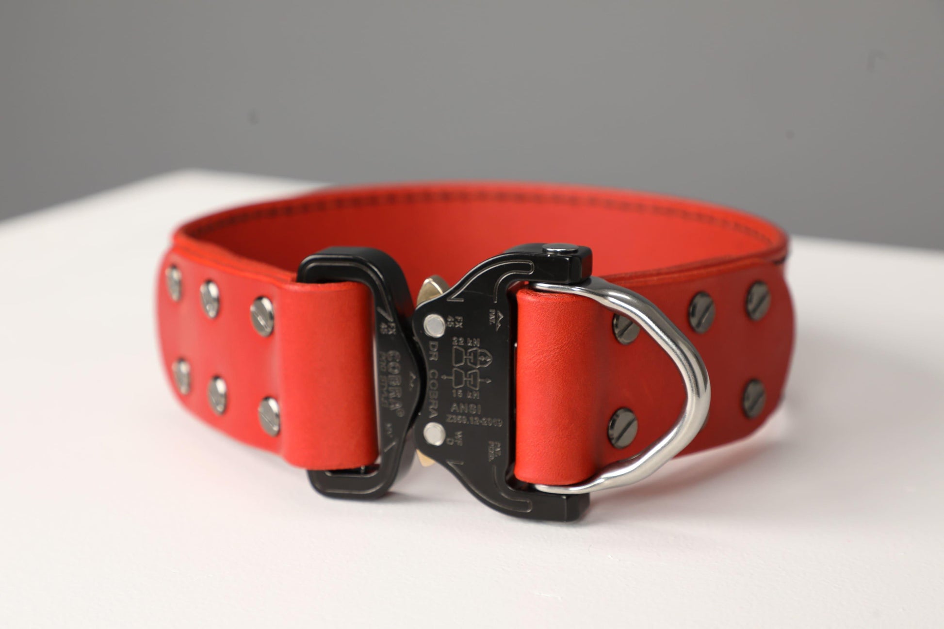 Red leather dog collar with COBRA® buckle - handmade in Lithuania by My Wild Other
