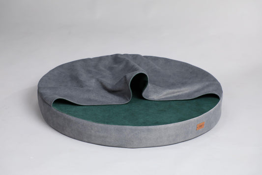 Cozy cave dog bed. STEEL GREY+MOSS GREEN - handmade in Lithuania by My Wild Other