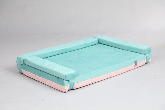2-sided transformer dog bed. MINT GREEN+FLAMINGO PINK - European handmade dog accessories by My Wild Other