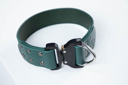 Green leather dog collar with COBRA® buckle - handmade in Lithuania by My Wild Other