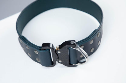 Blue leather dog collar with COBRA® buckle - handmade in Lithuania by My Wild Other