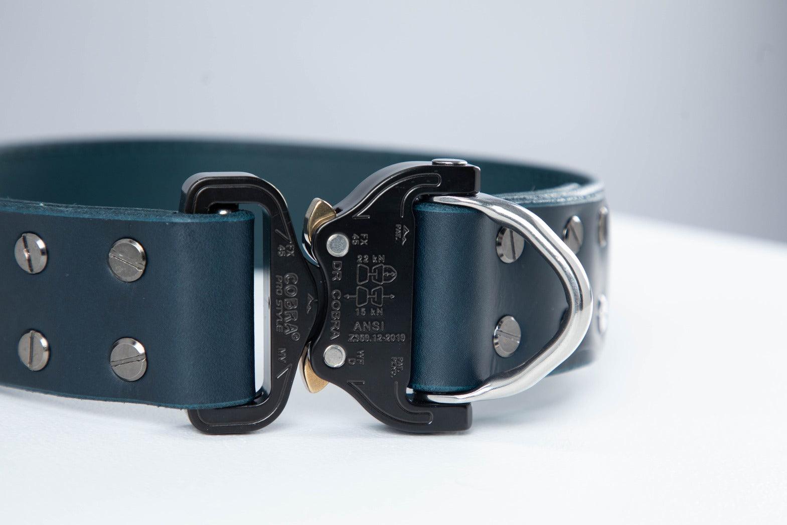 Blue leather dog collar with COBRA® buckle - European handmade dog accessories by My Wild Other
