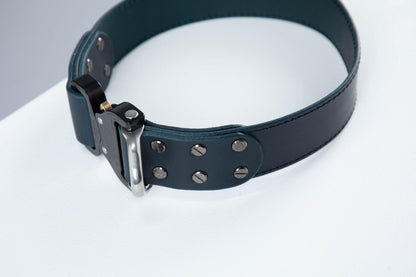 Blue leather dog collar with COBRA® buckle - handmade in Lithuania by My Wild Other