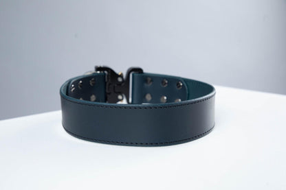 Blue leather dog collar with COBRA® buckle - European handmade dog accessories by My Wild Other
