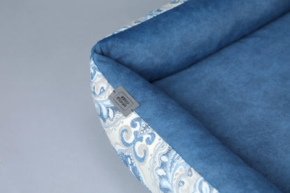 2-sided bohemian style dog bed. SAPPHIRE BLUE - handmade in Lithuania by My Wild Other