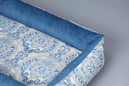 2-sided bohemian style dog bed. SAPPHIRE BLUE - handmade in Lithuania by My Wild Other