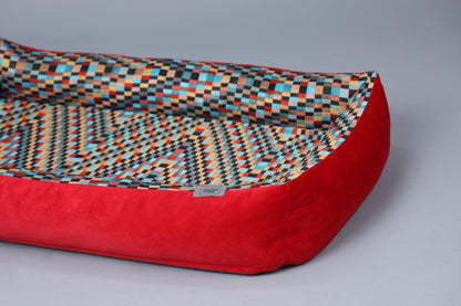 2-sided modern style dog bed. CHECKERED RED - European handmade dog accessories by My Wild Other