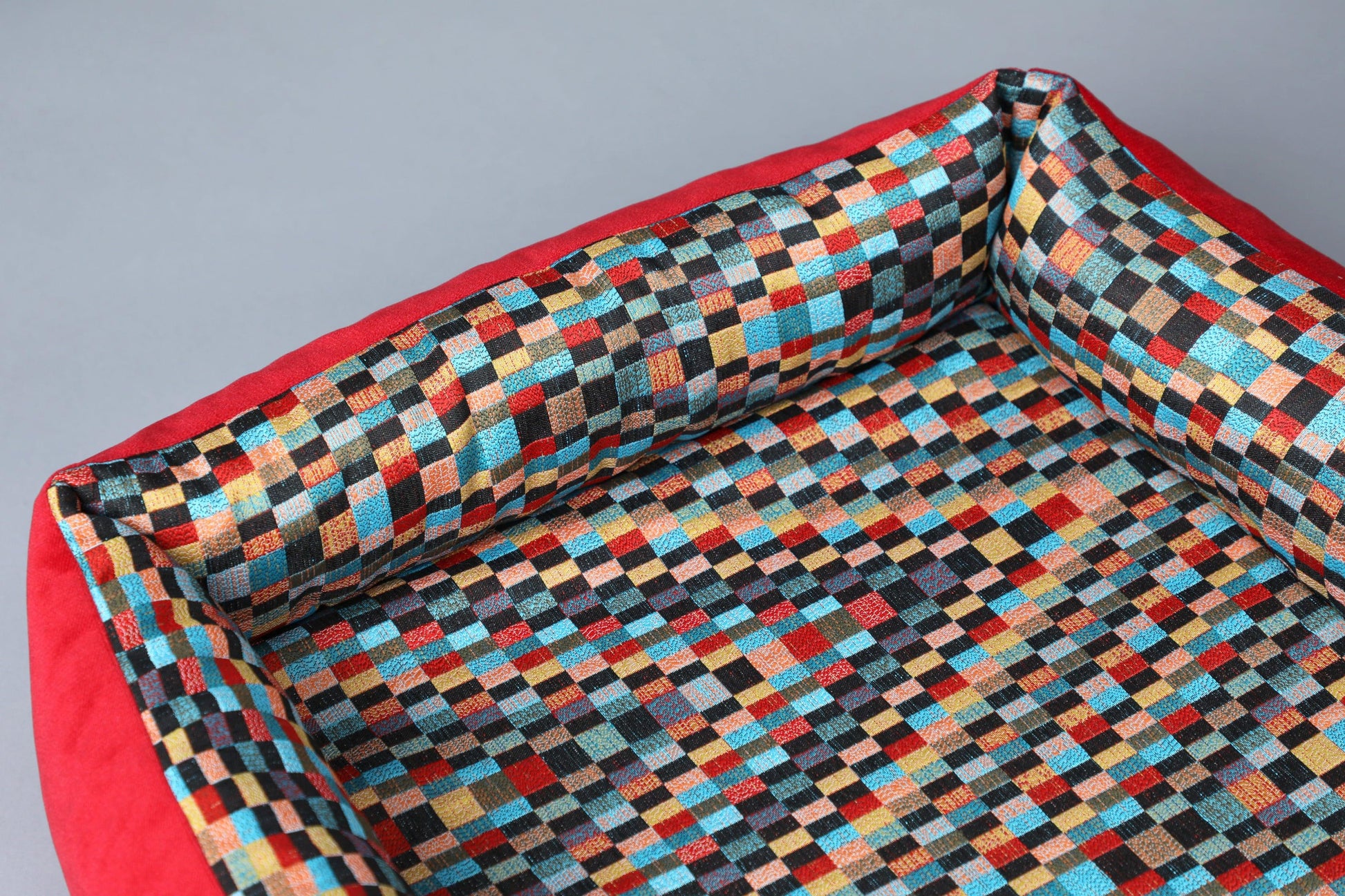 2-sided modern style dog bed. CHECKERED RED - European handmade dog accessories by My Wild Other