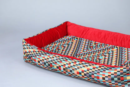 2-sided modern style dog bed. CHECKERED RED - handmade in Lithuania by My Wild Other