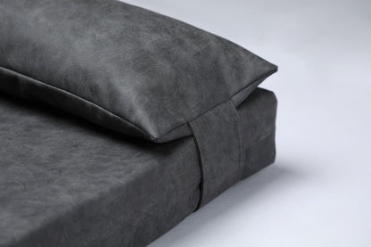 2-sided leather dog bed. IRON GREY - European handmade dog accessories by My Wild Other
