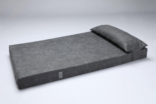 2-sided leather orthopedic dog bed. IRON GREY - handmade in Lithuania by My Wild Other