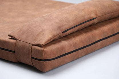 2-sided leather dog bed. TAWNY BROWN - European handmade dog accessories by My Wild Other