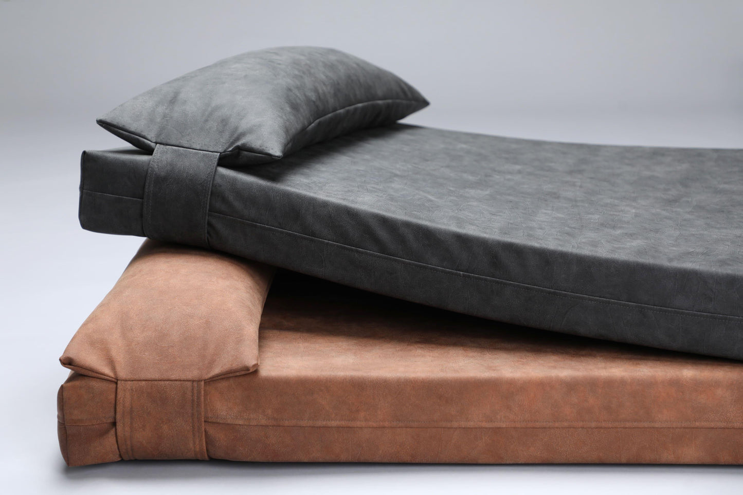 2-sided leather dog bed. IRON GREY - European handmade dog accessories by My Wild Other