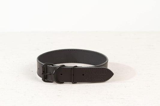 Handmade black leather dog collar 