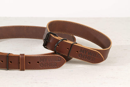 Handmade brown leather dog collar - European handmade dog accessories by My Wild Other