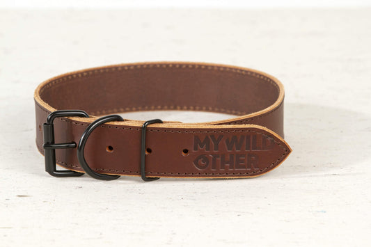 Handmade brown leather dog collar 