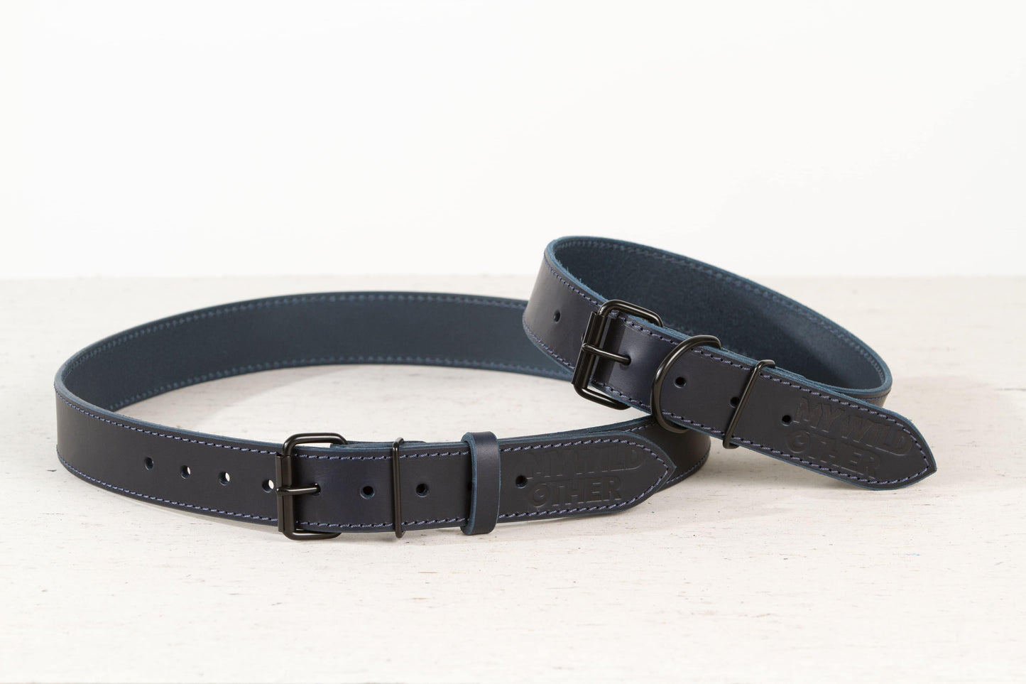 Handmade blue leather dog collar - European handmade dog accessories by My Wild Other