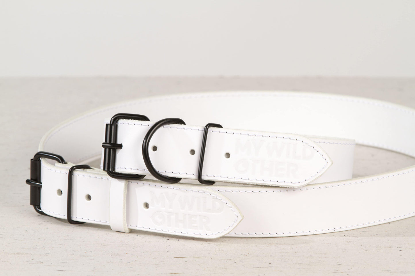 Handmade white leather dog collar - European handmade dog accessories by My Wild Other