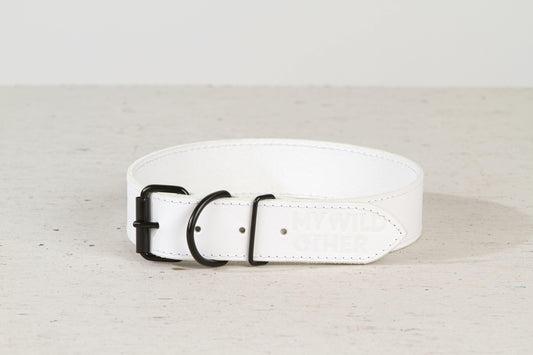 Handmade white leather dog collar - handmade in Lithuania by My Wild Other