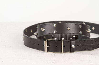 Handmade black leather STUDDED dog collar - European handmade dog accessories by My Wild Other