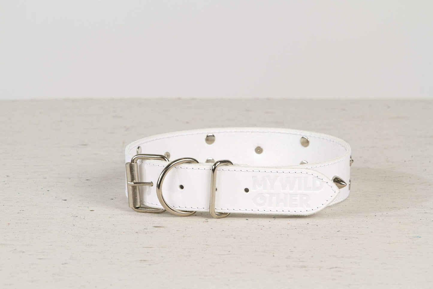 Handmade white leather STUDDED dog collar - European handmade dog accessories by My Wild Other