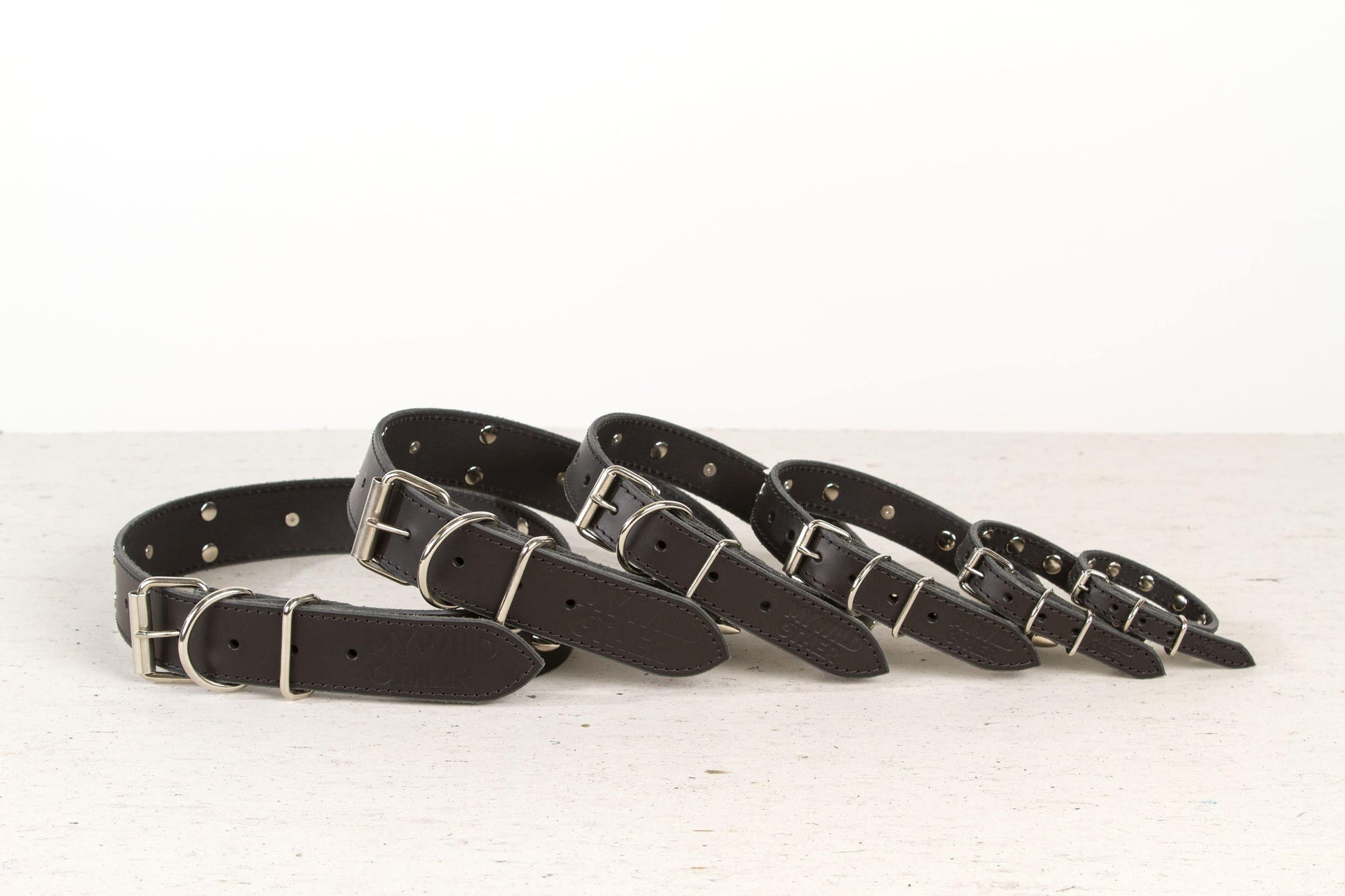 Handmade black leather STUDDED dog collar - European handmade dog accessories by My Wild Other
