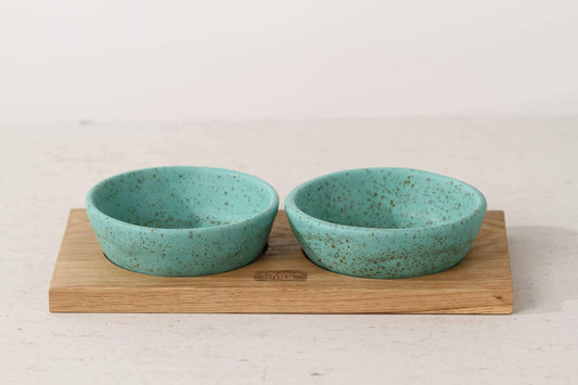 Turquoise HANDMADE CERAMIC cat bowls 
