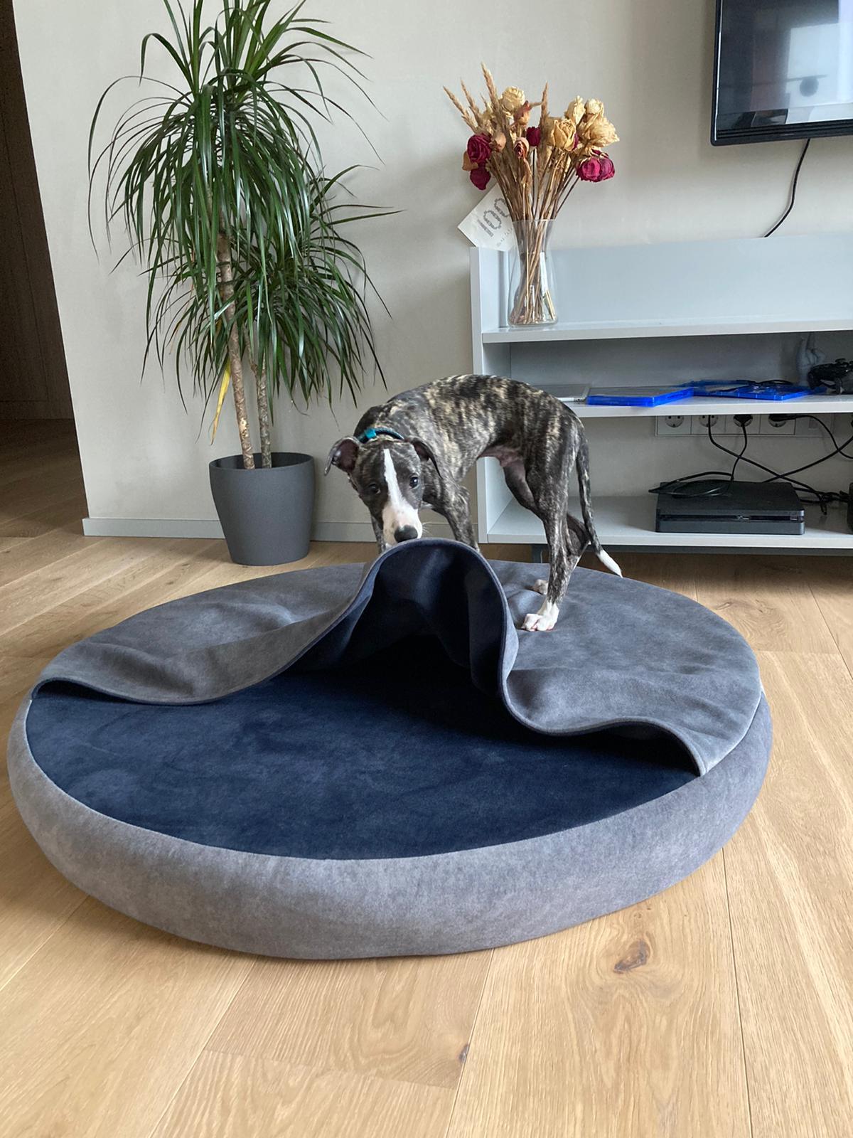 Cozy cave dog bed. STEEL GREY+NAVY BLUE - European handmade dog accessories by My Wild Other
